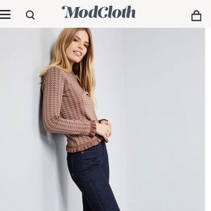 🆕 MODCLOTH brown blue cute ruffle trim sweater
